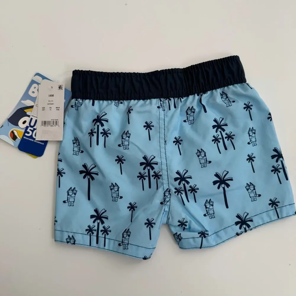 Bluey blue print swim trunks board shorts with liner
